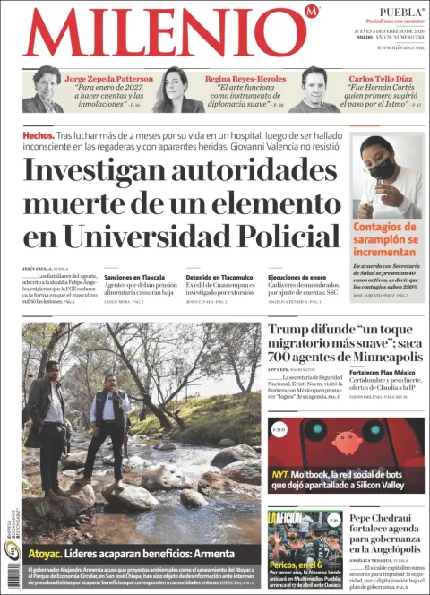 Portada de Milenio Puebla del jueves, 5 de febrero de 2026