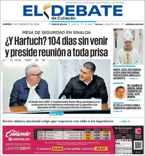 Portada de El Debate de Culiacan del jueves, 5 de febrero de 2026