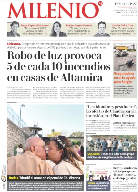 Portada de Milenio Tamaulipas del jueves, 5 de febrero de 2026