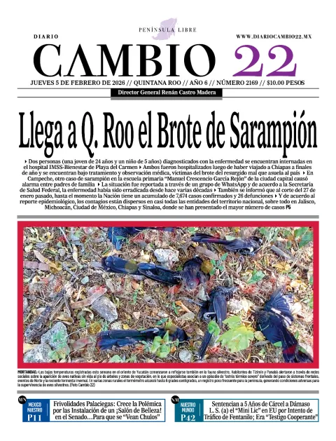 Portada de Diario Cambio 22 (contraportada) del jueves, 5 de febrero de 2026