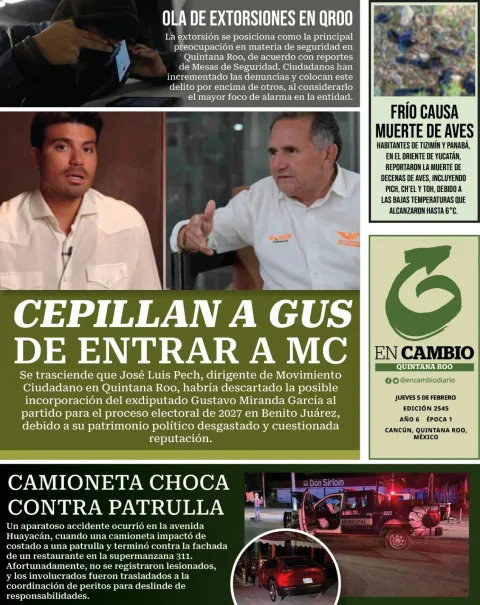 Portada de En Cambio - Quintana Roo (portada) del jueves, 5 de febrero de 2026