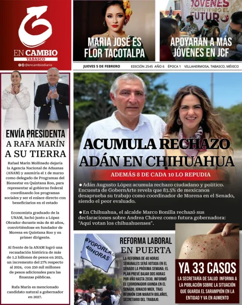 Portada de En Cambio - Tabasco (contraportada) del jueves, 5 de febrero de 2026