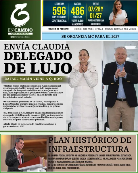 Portada de En Cambio - Quintana Roo (contraportada) del jueves, 5 de febrero de 2026