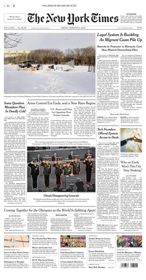 Portada de The New York Times (national) del viernes, 6 de febrero de 2026
