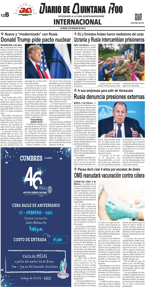 Portada de Diario de Quintana Roo (contra Portada) del viernes, 6 de febrero de 2026