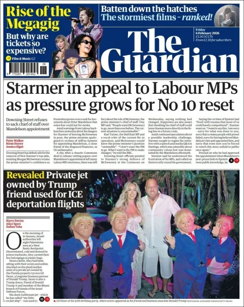 Portada de The Guardian (reino Unido) del viernes, 6 de febrero de 2026