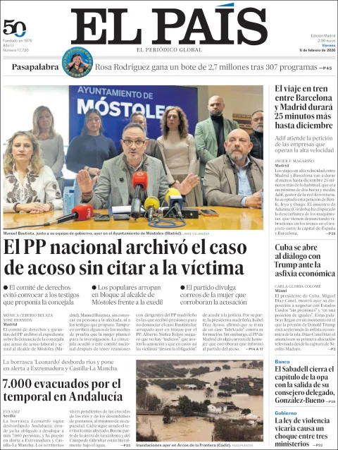 Portada de El Pais del viernes, 6 de febrero de 2026