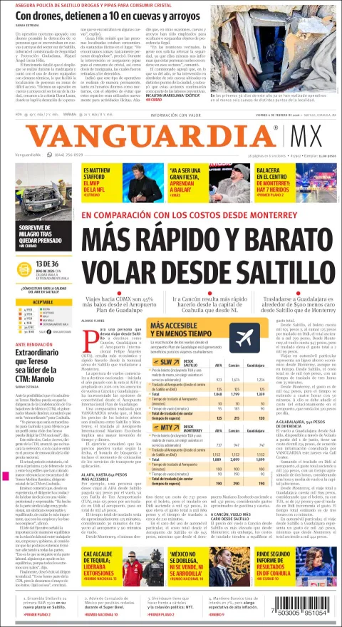 Portada de Vanguardia del viernes, 6 de febrero de 2026
