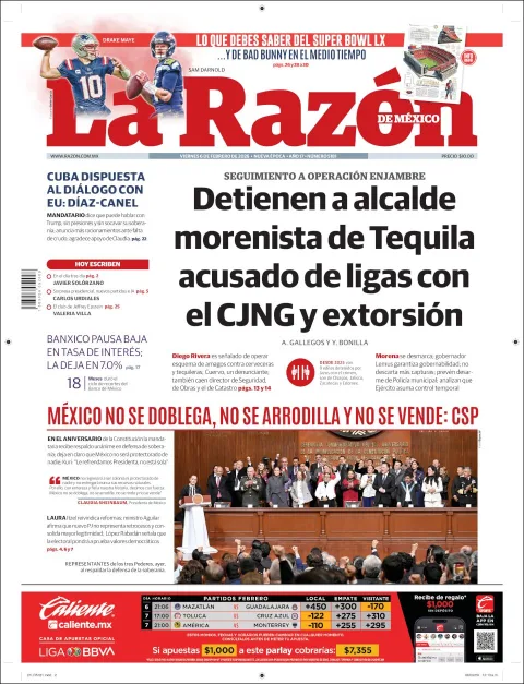 Portada de La Razon del viernes, 6 de febrero de 2026
