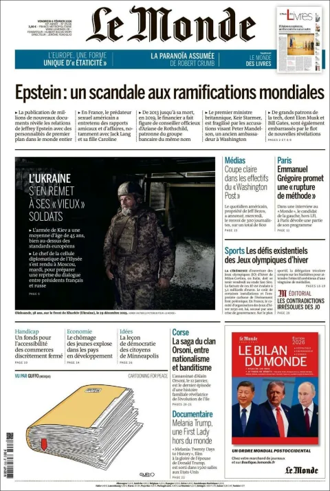 Portada de Le Monde del viernes, 6 de febrero de 2026