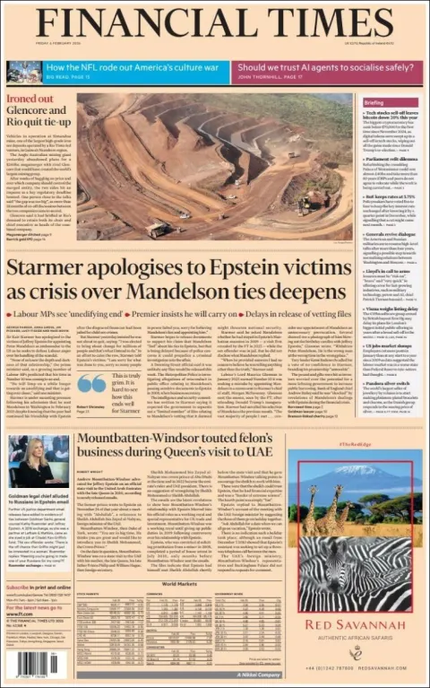 Portada de Financial Times del viernes, 6 de febrero de 2026