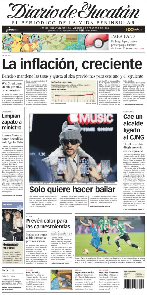 Portada de Diario de Yucatán del viernes, 6 de febrero de 2026