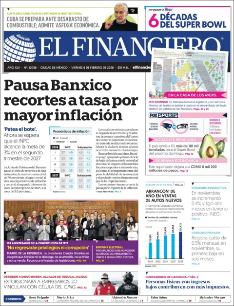 Portada de El Financiero del viernes, 6 de febrero de 2026