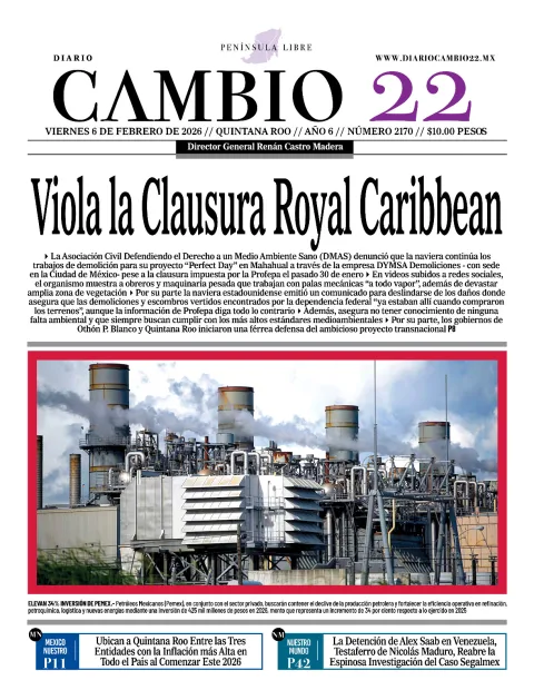 Portada de Diario Cambio 22 (contraportada) del viernes, 6 de febrero de 2026
