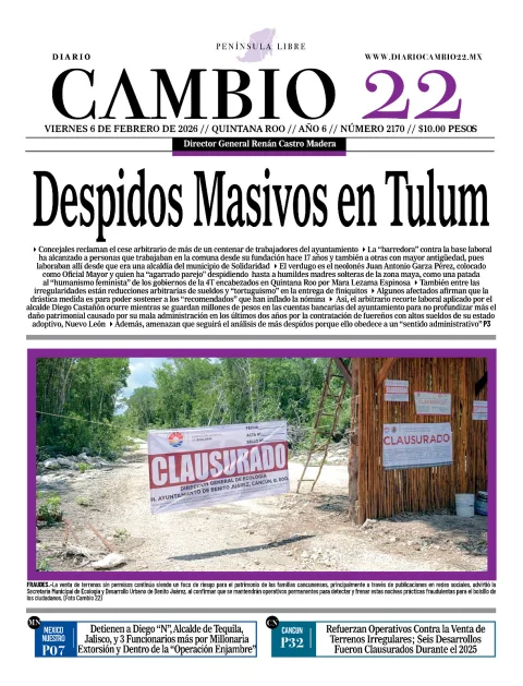 Portada de Diario Cambio 22 (portada) del viernes, 6 de febrero de 2026