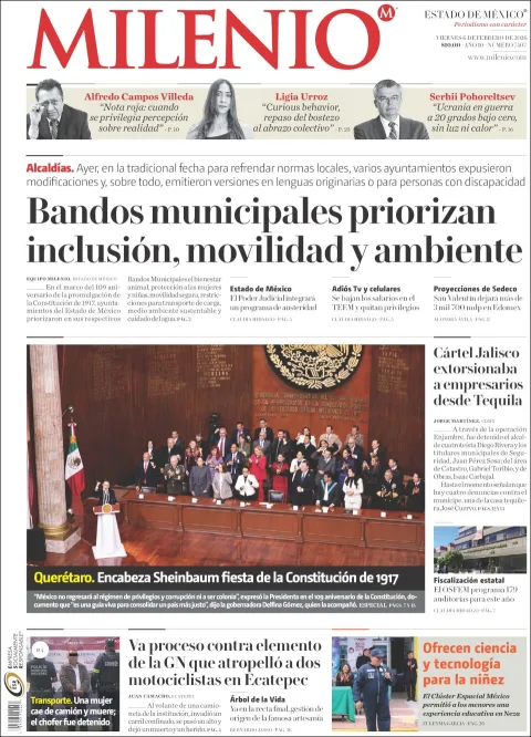 Portada de Milenio Edo de Mexico del viernes, 6 de febrero de 2026