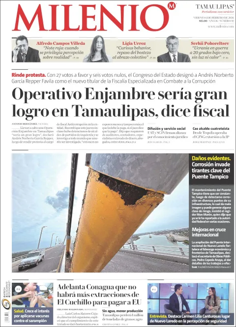 Portada de Milenio Tamaulipas del viernes, 6 de febrero de 2026