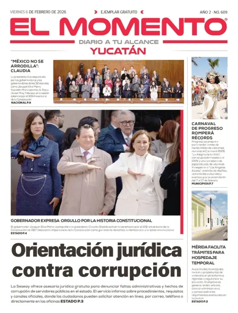 Portada de El Momento Yucatan del viernes, 6 de febrero de 2026