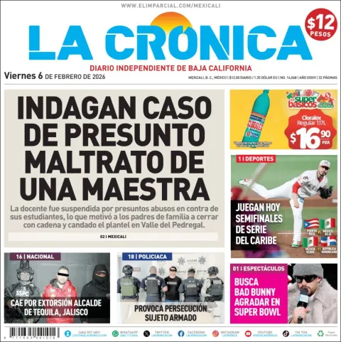Portada de La Cronica del viernes, 6 de febrero de 2026
