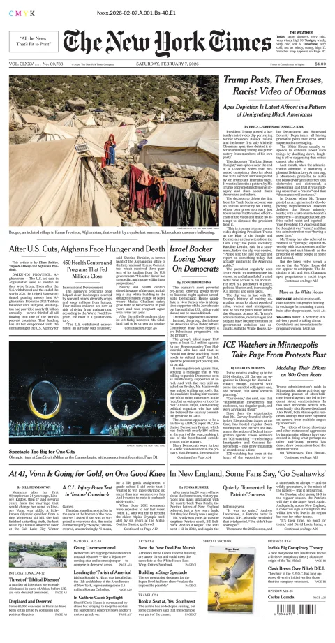 Portada de The New York Times (new York) del sábado, 7 de febrero de 2026