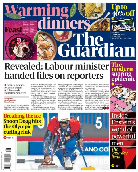 Portada de The Guardian (reino Unido) del sábado, 7 de febrero de 2026
