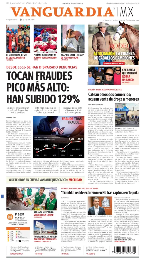 Portada de Vanguardia del sábado, 7 de febrero de 2026