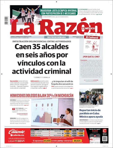 Portada de La Razon del sábado, 7 de febrero de 2026
