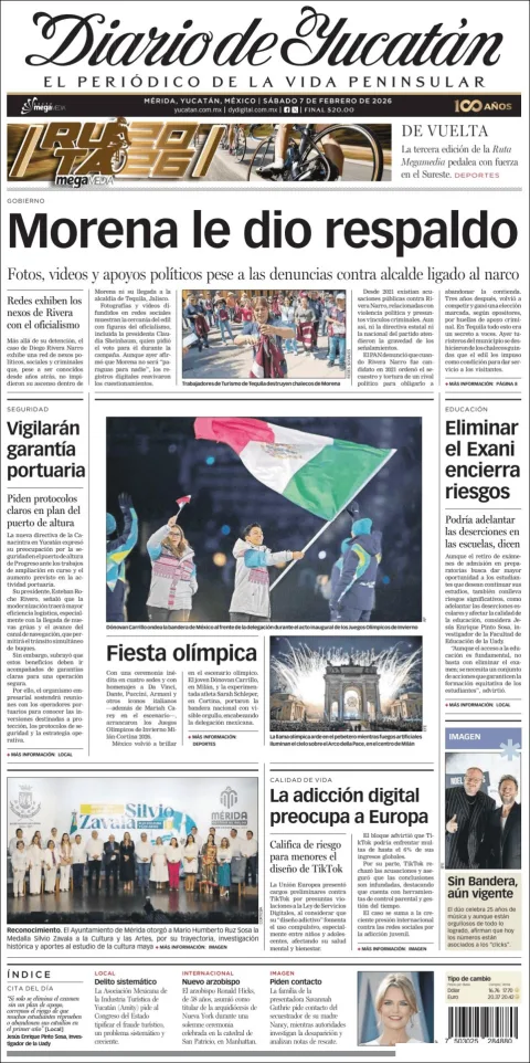 Portada de Diario de Yucatán del sábado, 7 de febrero de 2026