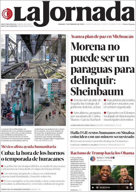 Portada de La Jornada del sábado, 7 de febrero de 2026