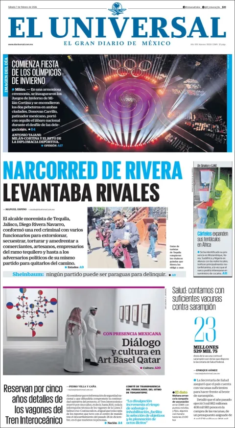 Portada de El Universal del sábado, 7 de febrero de 2026