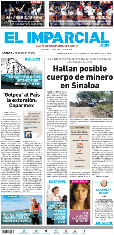 Portada de El Imparcial del sábado, 7 de febrero de 2026