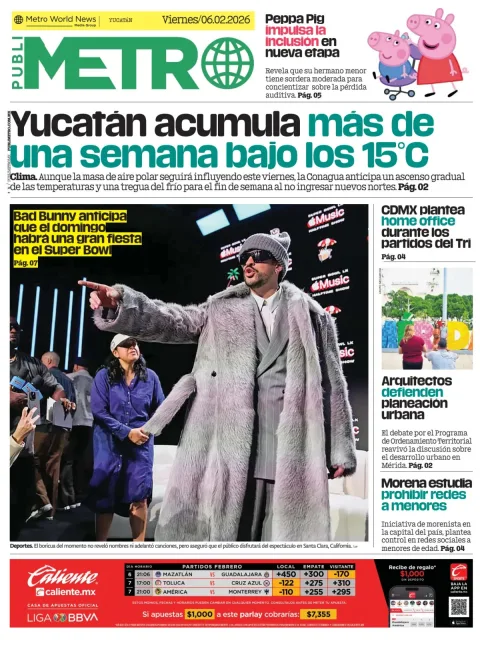 Portada de Publimetro Merida del viernes, 6 de febrero de 2026