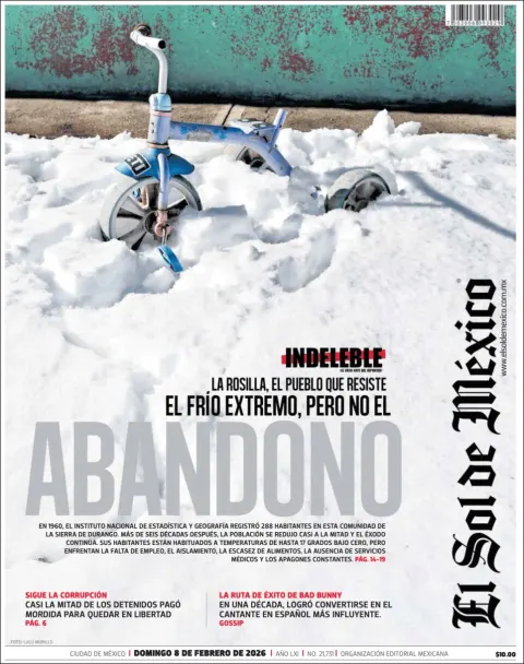 Portada de El Sol de Mexico del domingo, 8 de febrero de 2026