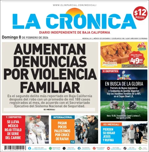 Portada de La Cronica del domingo, 8 de febrero de 2026