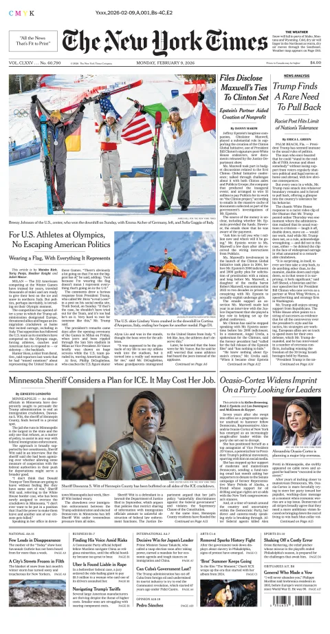 Portada de The New York Times (national) del lunes, 9 de febrero de 2026