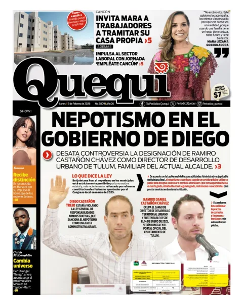 Portada de Quequi del lunes, 9 de febrero de 2026