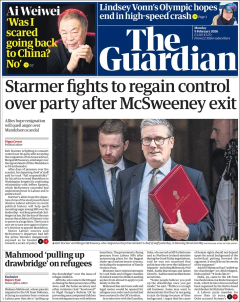 Portada de The Guardian (reino Unido) del lunes, 9 de febrero de 2026