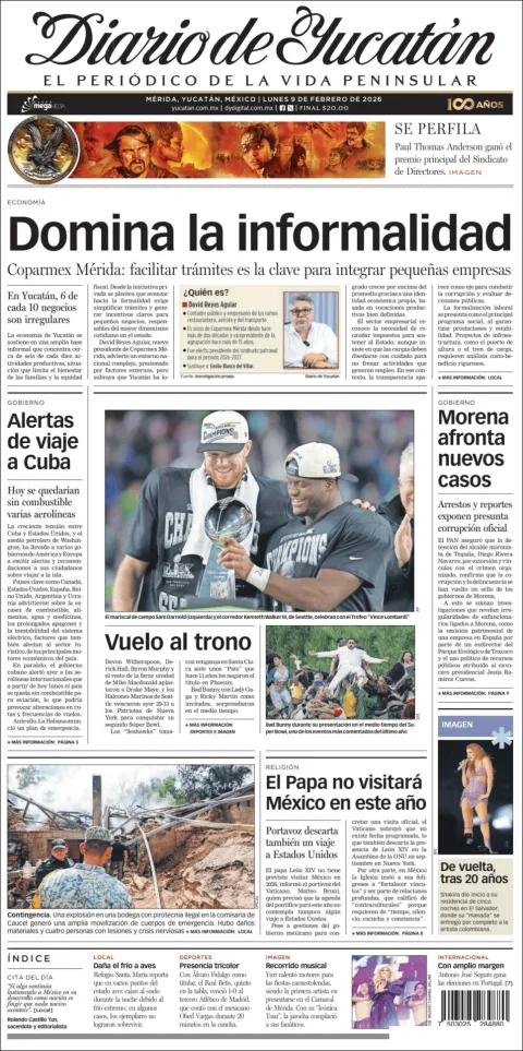 Portada de Diario de Yucatán del lunes, 9 de febrero de 2026