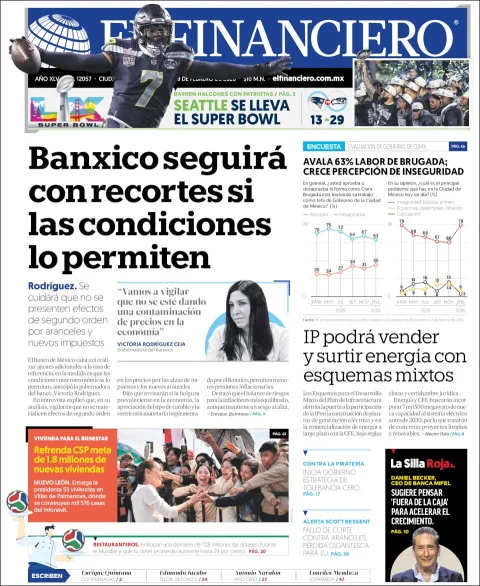 Portada de El Financiero del lunes, 9 de febrero de 2026