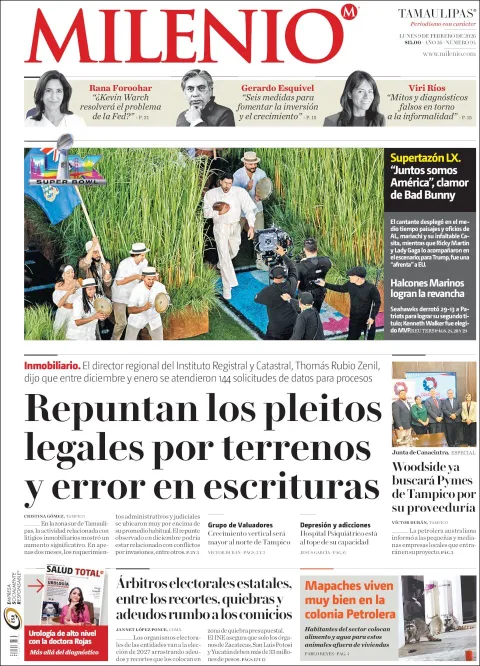 Portada de Milenio Tamaulipas del lunes, 9 de febrero de 2026