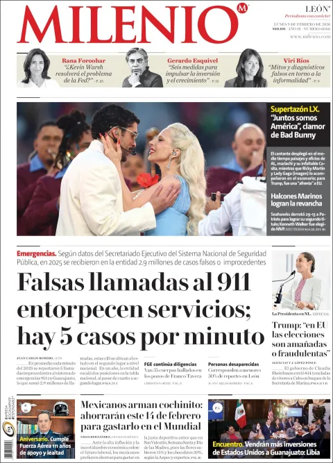 Portada de Milenio Leon del lunes, 9 de febrero de 2026