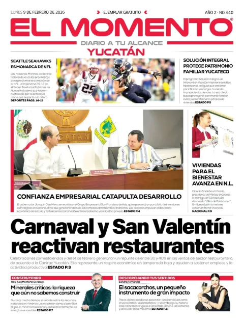 Portada de El Momento Yucatan del lunes, 9 de febrero de 2026