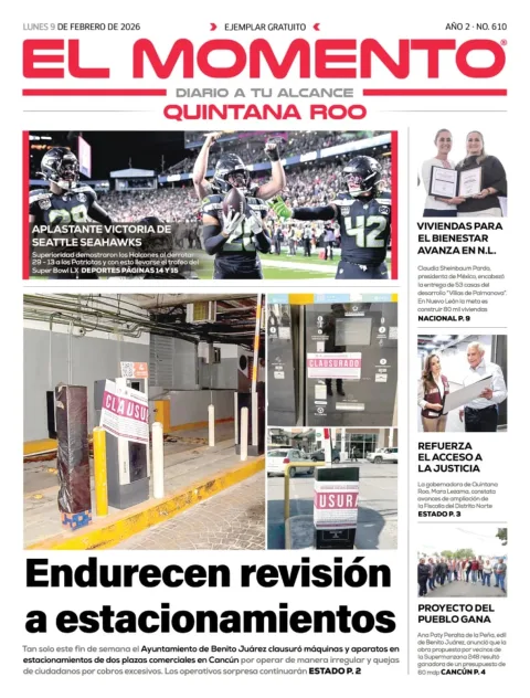 Portada de El Momento Quintana Roo del lunes, 9 de febrero de 2026