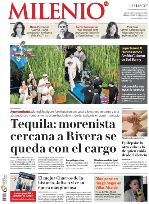 Portada de Milenio Jalisco del lunes, 9 de febrero de 2026