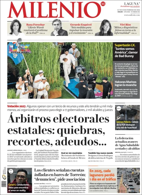 Portada de Milenio Laguna del lunes, 9 de febrero de 2026