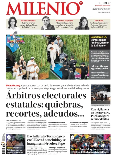 Portada de Milenio Puebla del lunes, 9 de febrero de 2026
