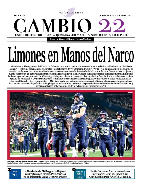 Portada de Diario Cambio 22 (contraportada) del lunes, 9 de febrero de 2026