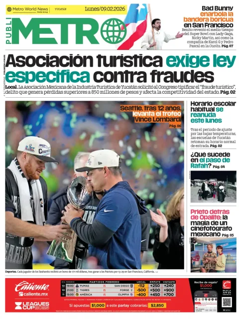 Portada de Publimetro Merida del lunes, 9 de febrero de 2026