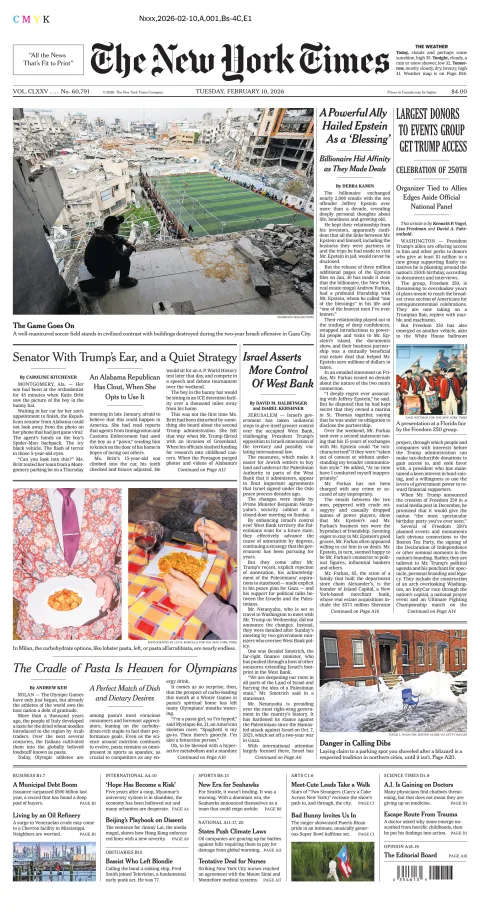 Portada de The New York Times (new York) del martes, 10 de febrero de 2026