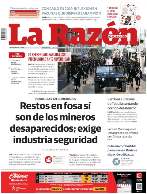 Portada de La Razon del martes, 10 de febrero de 2026